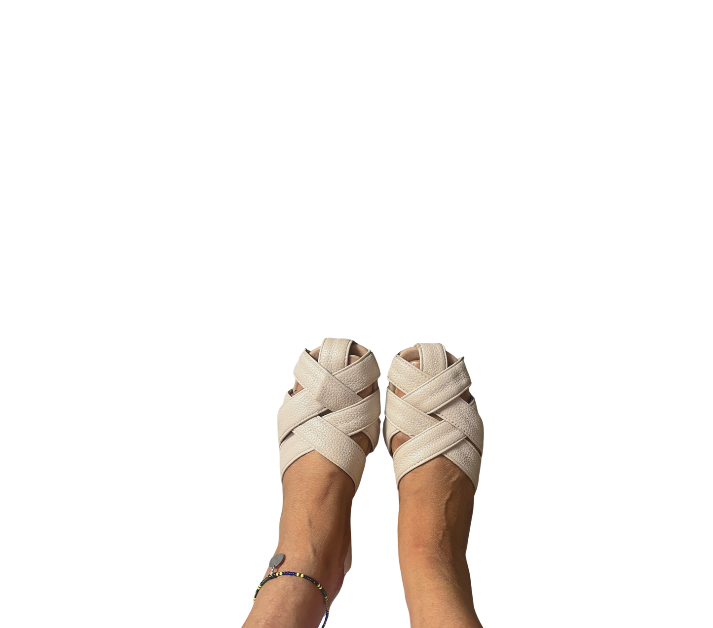 Leather Strap Cover Sandal- Cream