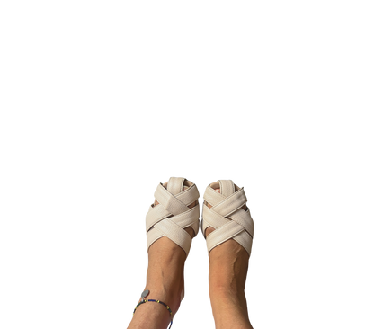 Leather Strap Cover Sandal- Cream